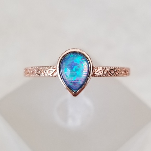 18k Over Sterling Blue Opal Ring - Picture 2 of 8